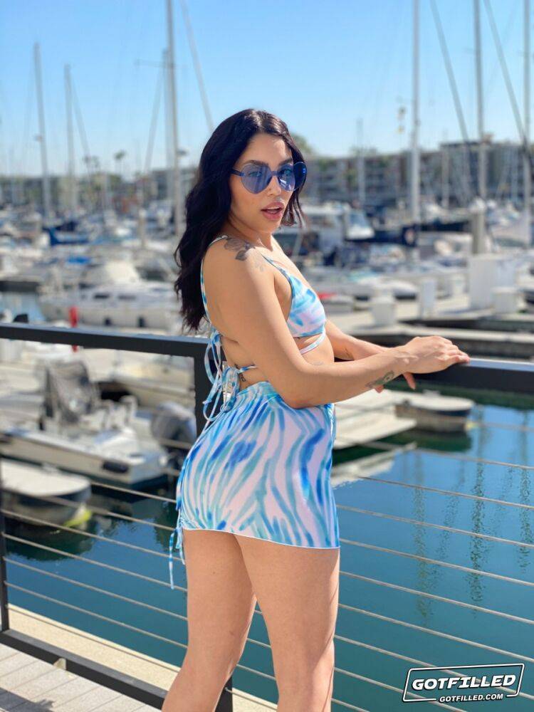 Latina girl Vanessa Sky models a bikini at a marina before ass licking POV sex - #10
