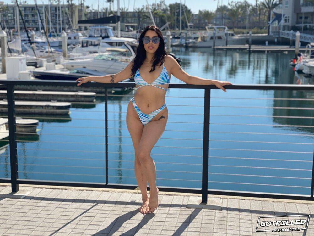 Latina girl Vanessa Sky models a bikini at a marina before ass licking POV sex - #15