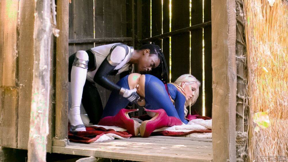 Hot blonde and a black chick eat ass during lesbian sex in cosplay attire - #9