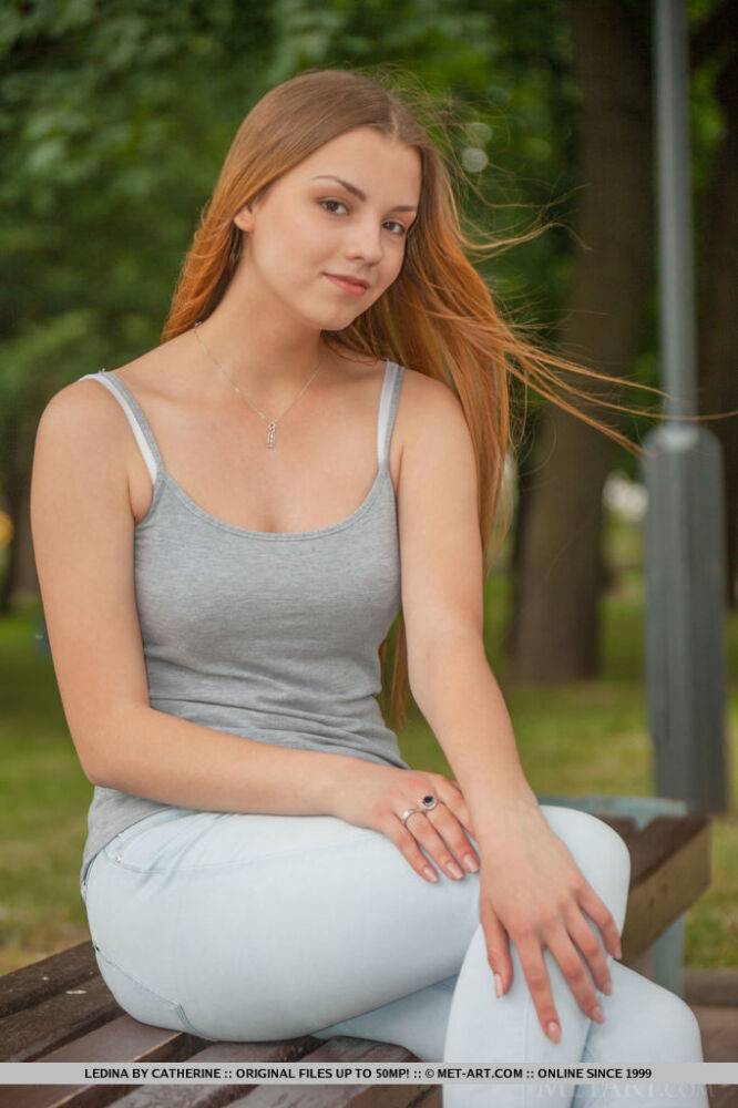 Redhead European babe undressing to bare tiny teen tits during glam shoot - #3