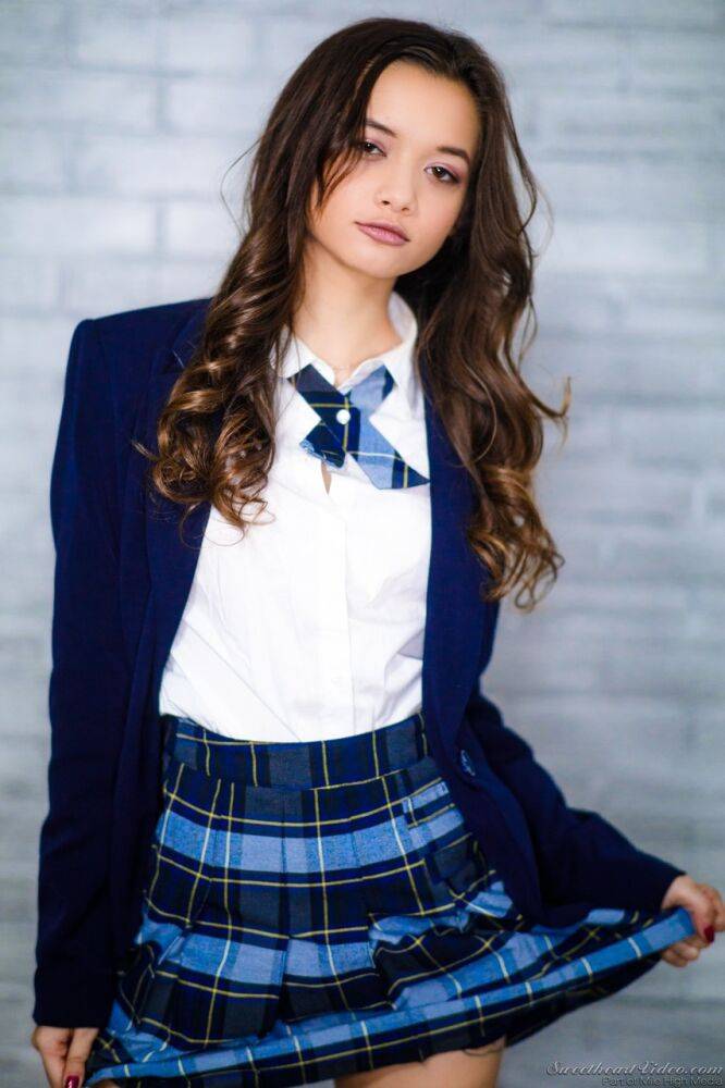 Tiny teen Alex De La Flor removes school uniform to pose nude in tie and socks - #4