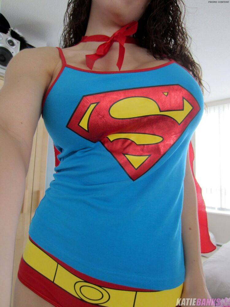 Amateur Katie Banks frees fakes tits from Superman outfit while taking selfies - #4