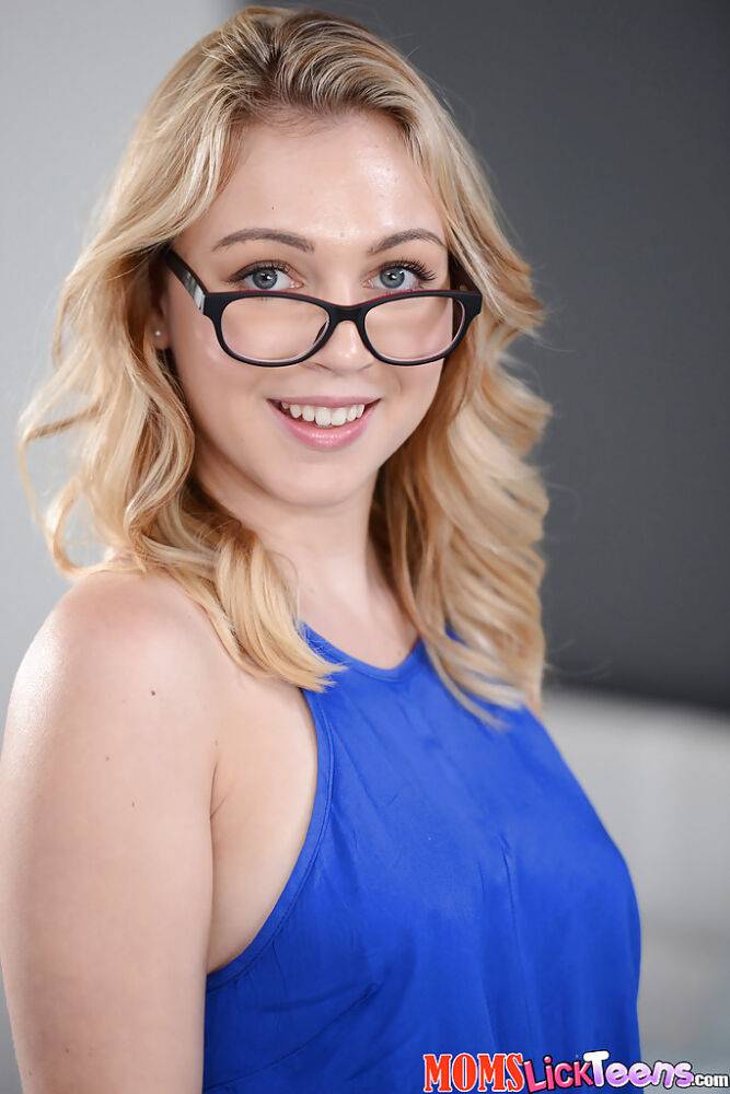 Blonde glasses adorned teenager Cali Sparks posing fully clothed - #14