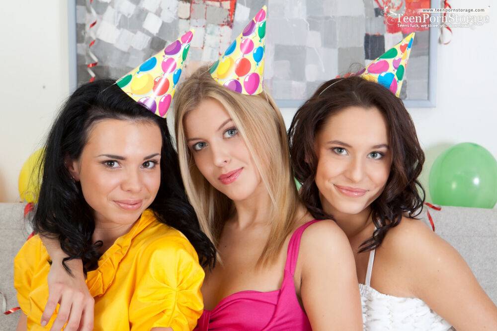 Three young girls uncover their small boobs during a birthday party - #10