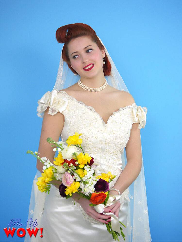 Natural redhead Lucy V slips off her wedding dress to bare big natural tits - #6