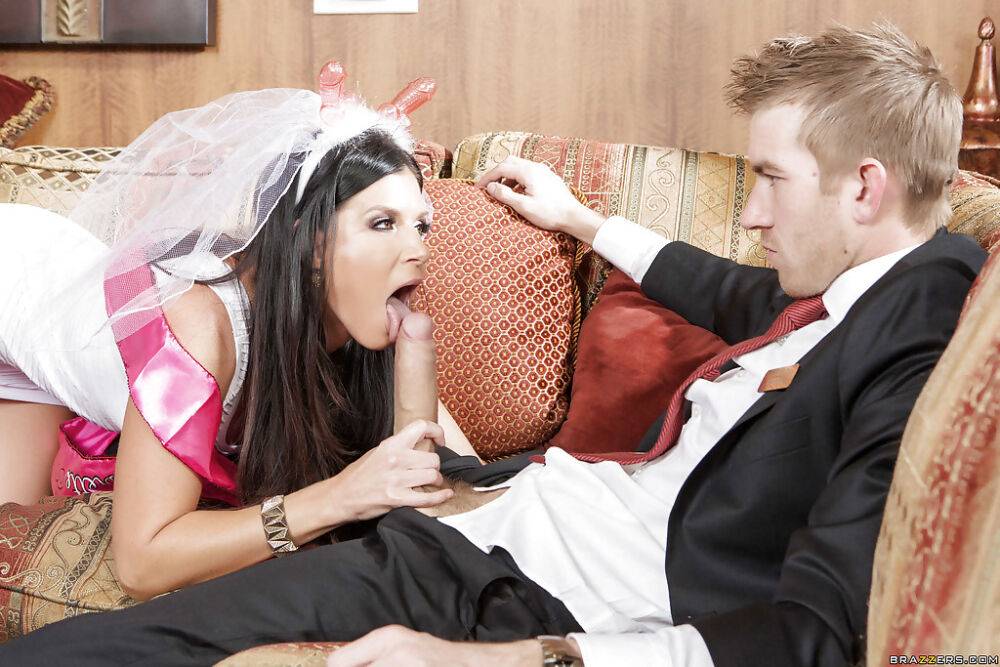 Brunette Milf bride India Summer gives a handjob and takes a cumshot - #13