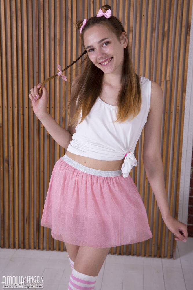 Wonderful slim girl loves wearing her favorite pink skirt and would like to - #10