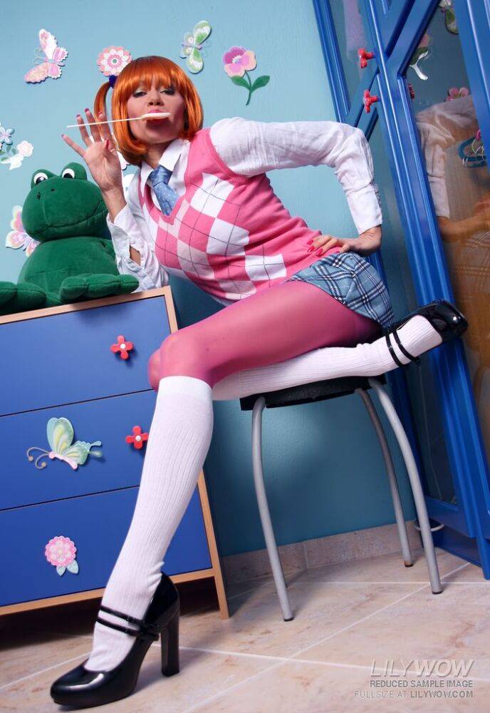 Hot leggy schoolgirl in pink pantyhose - #2