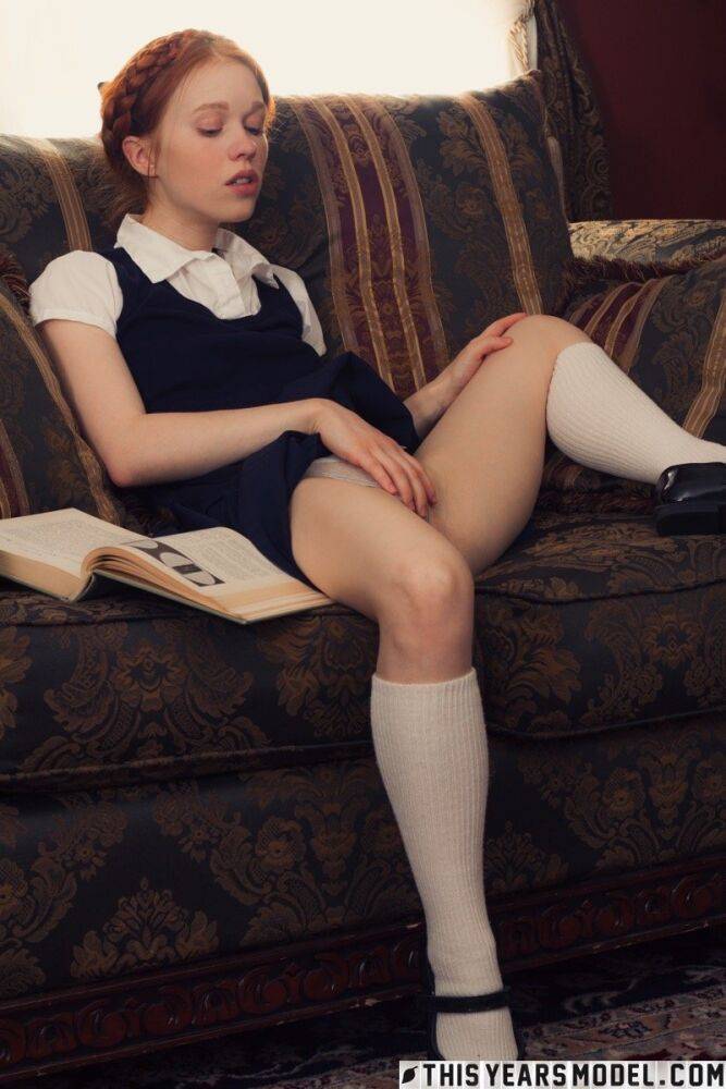 Young looking redhead Dolly Little gets naked in white socks and Mary Jane's - #15