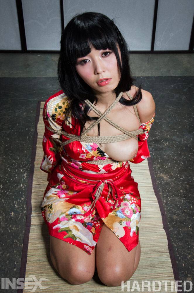 Beautiful Asian girl Marica Hase is suspended by ropes with red toenails - #6