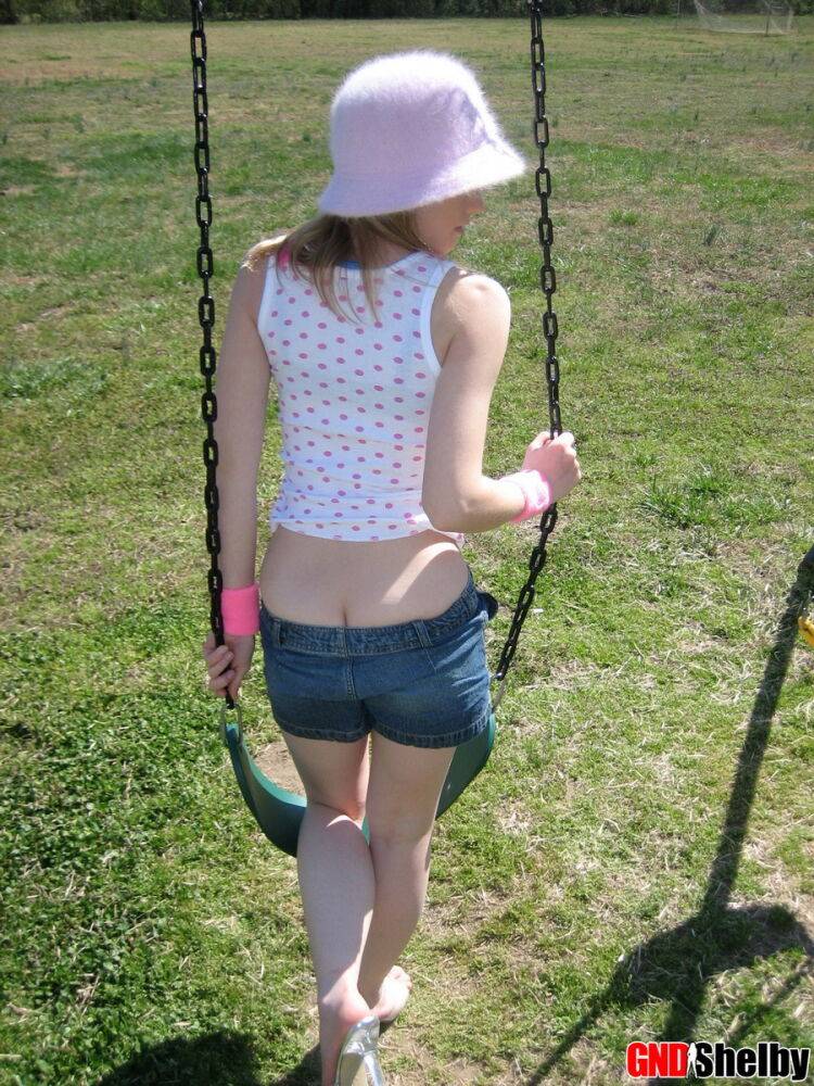 Teen slut Shelby teases with her perky perfect tits at the playground - #7