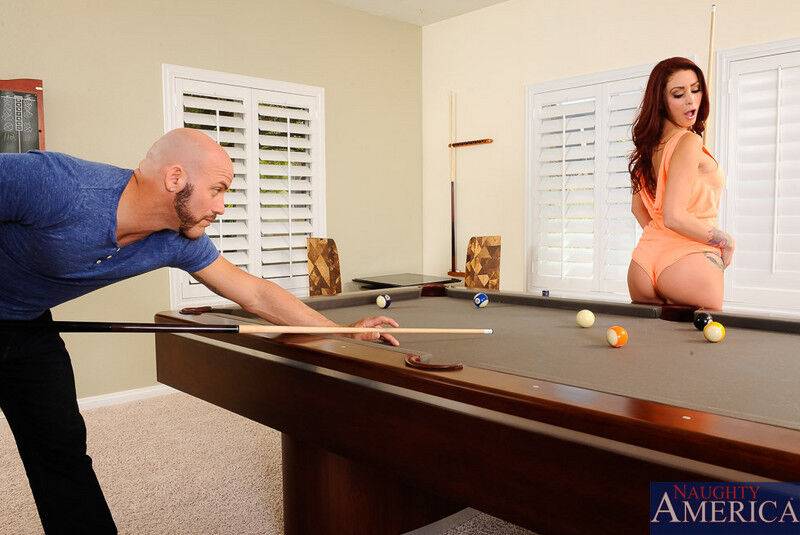 Redheaded MILF Monique Alexander seduces her boyfriend's son on a pool table - #12