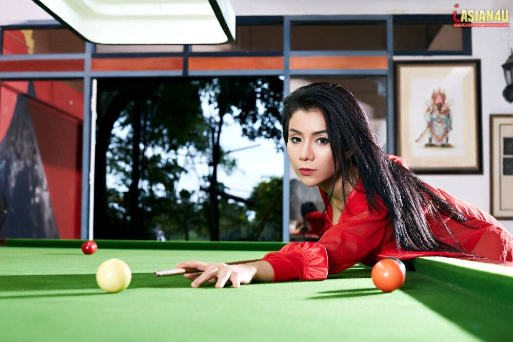 Beautiful Asian girl Aliyah gets naked on top of a snooker table - #8