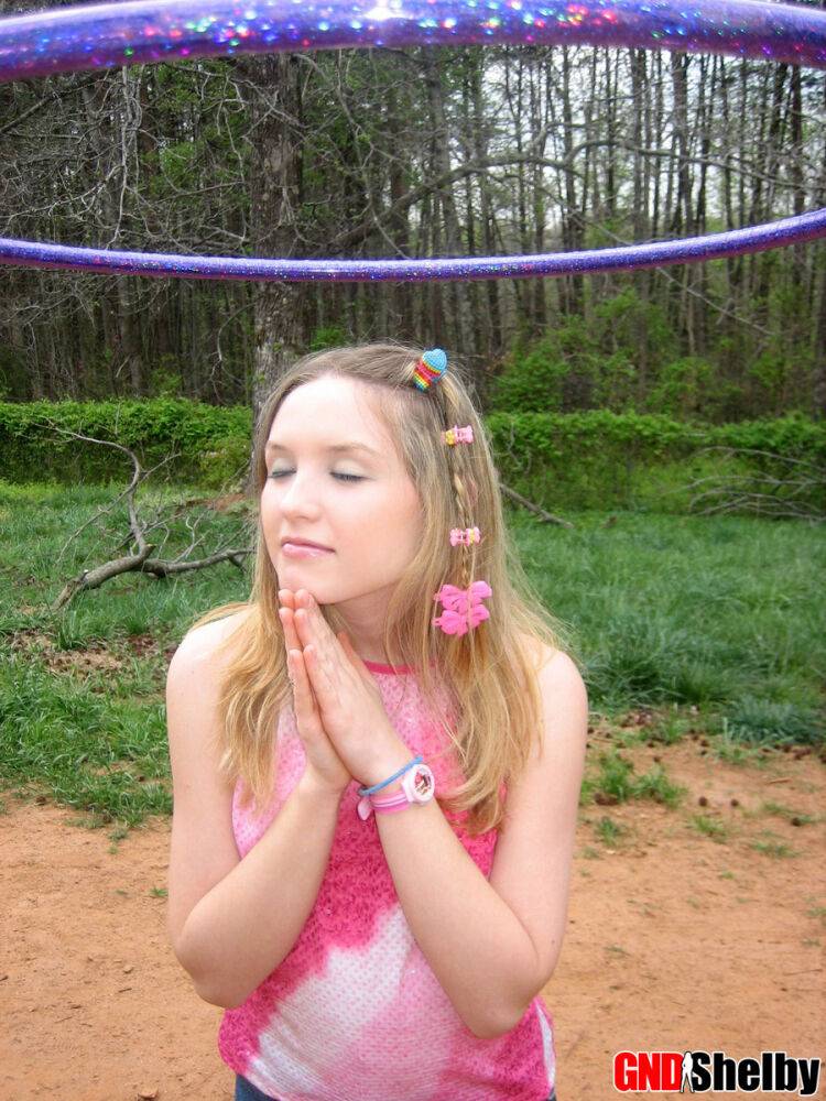 Petite teen Shelby plays around with a hoola hoop - #1