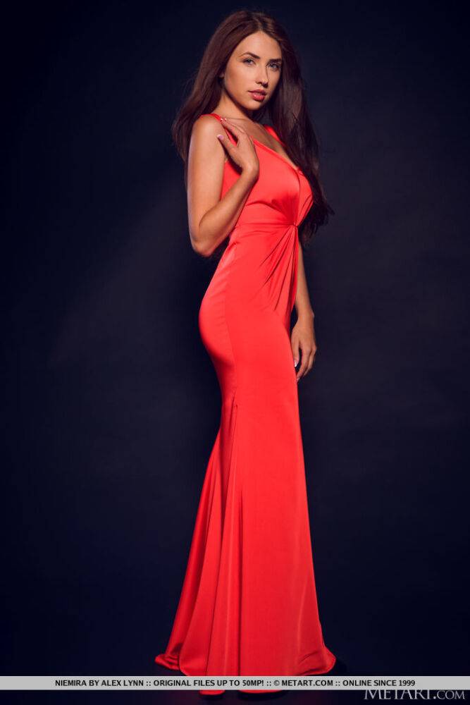 Young brunette Niemira releases her beautiful body from a red gown - #14