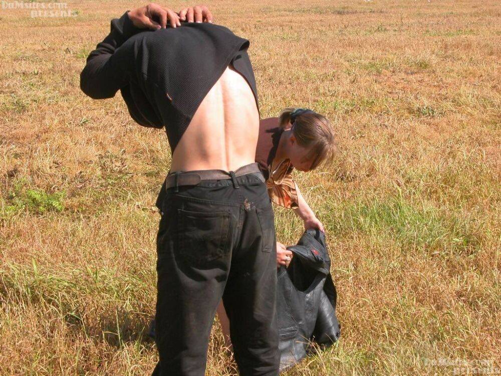 White female fucks a homeless bum in a field as part of outreach program - #7