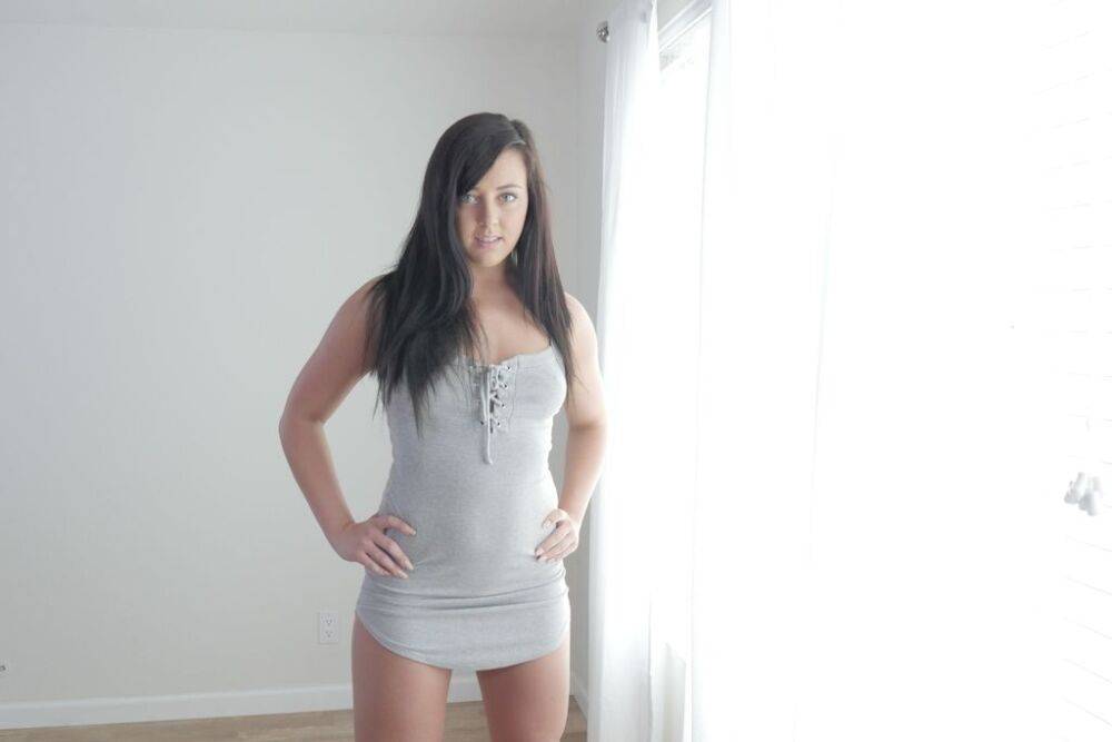 Young brunette Whitney Wright wiggles out of her tight dress and black thong - #5