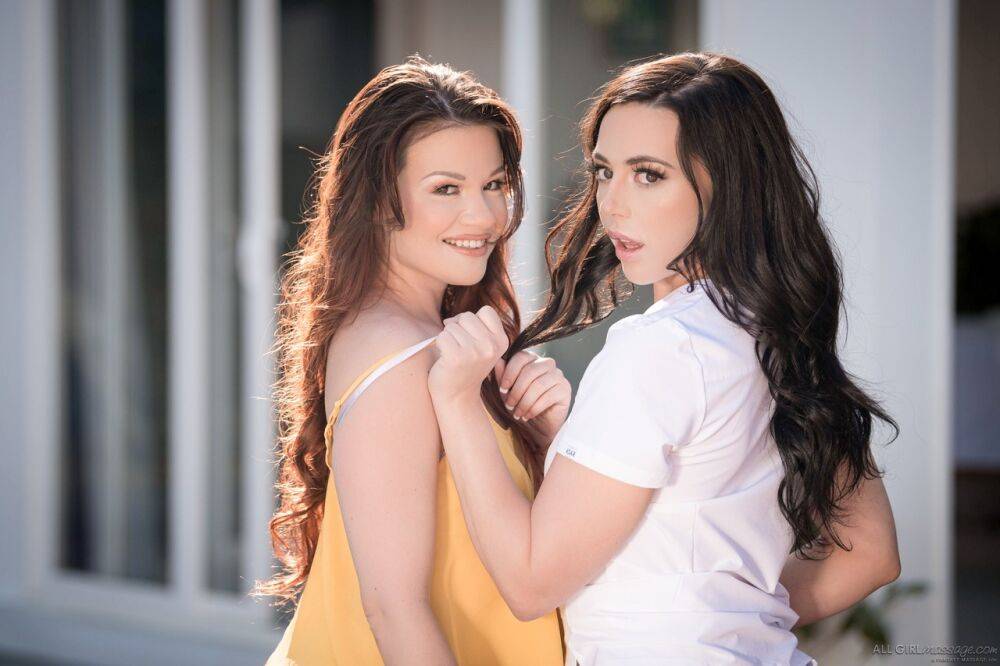 Lesbian masseuses Whitney Wright & Alison Rey pose for a SFW shoot - #3