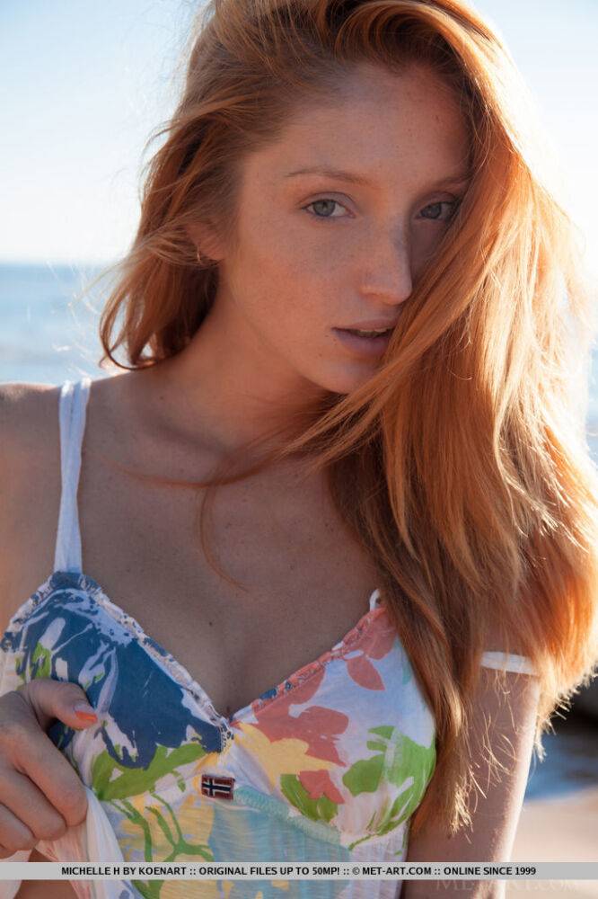 Hot redhead Michelle H flaunting her big tits & tight pussy on the beach - #3