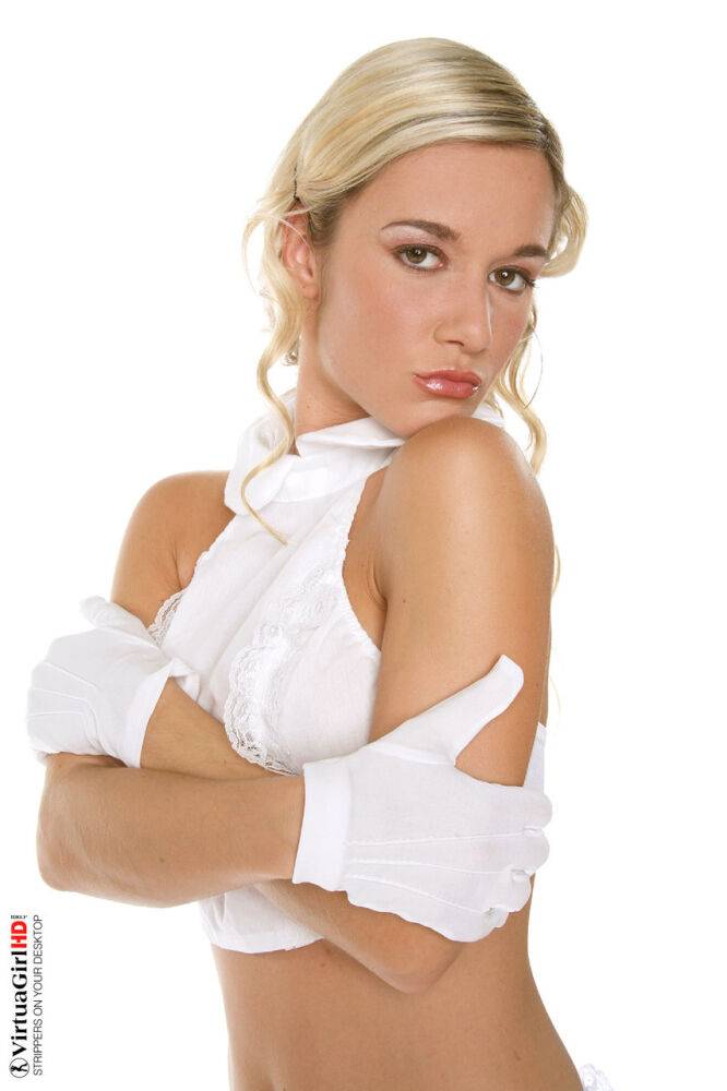 Gorgeous blonde Jana H removes white attire in matching gloves and heels - #12