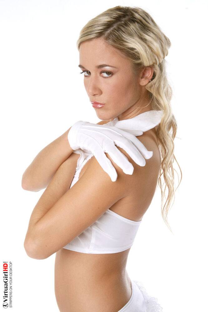 Gorgeous blonde Jana H removes white attire in matching gloves and heels - #11