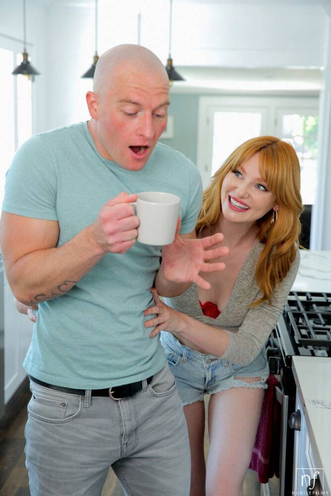 Beautiful redhead Lacy Lennon seduces her stepfather in the kitchen - #15