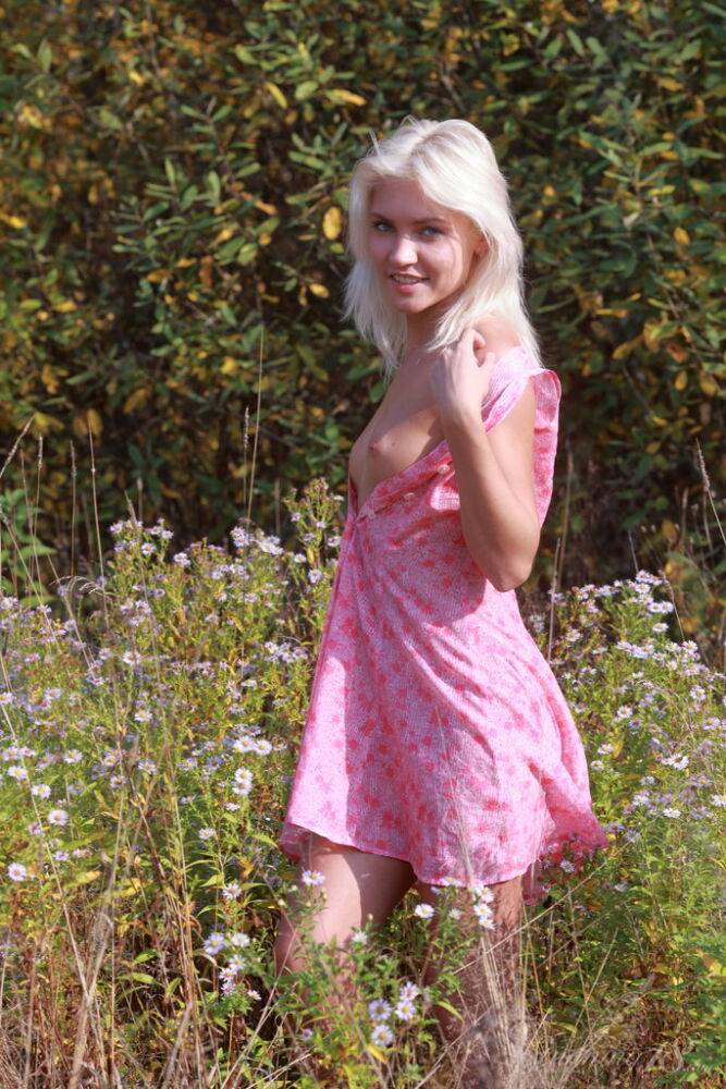 Young blonde girl Cristina A picks a bunch of wild flowers after getting naked - #12