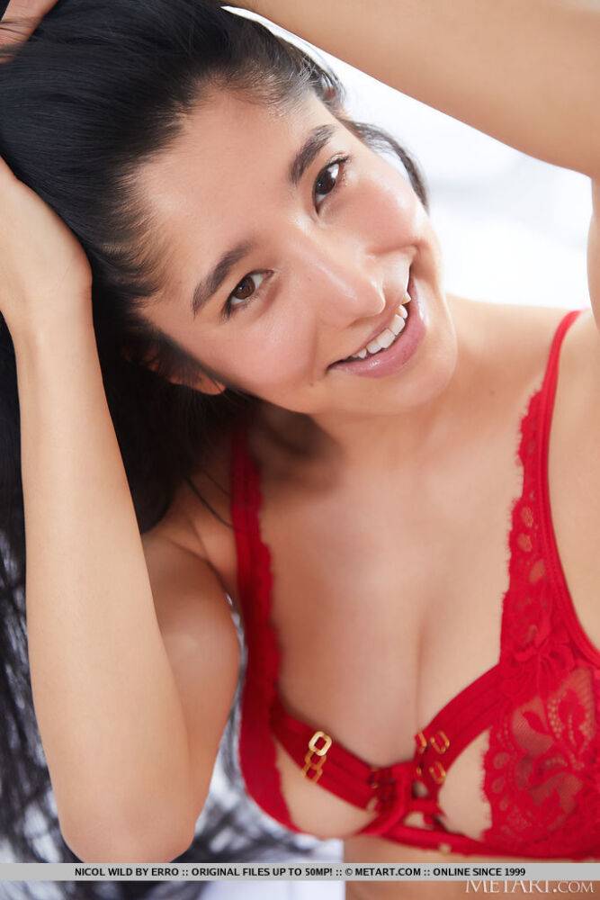 Nicol Wild invitingly flashes her red lace lingerie on the bed - #8