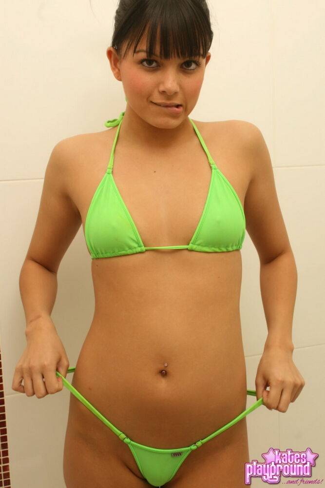 Young first timer Sasha doffs her bikini top before showering in a SFW manner - #4