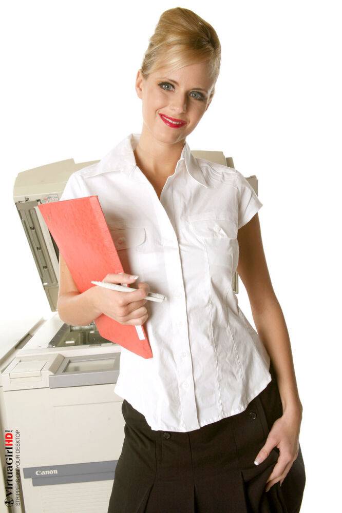 Sizzling hot busty secretary Zuzana works the copy machine in black stockings - #2