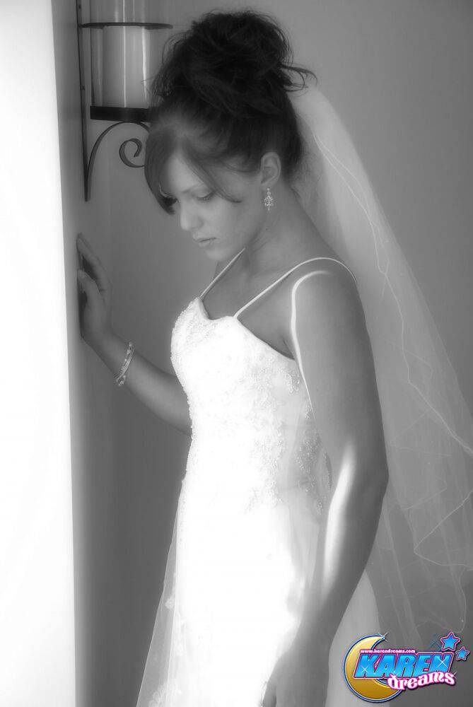 Amateur model Karen poses in wedding dress during solo action - #2