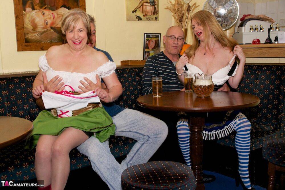 British amateur Lily May and a girlfriend serve pints and pussies in a pub - #3