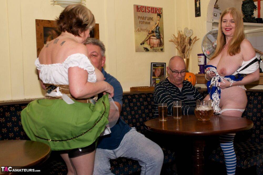 British amateur Lily May and a girlfriend serve pints and pussies in a pub - #14