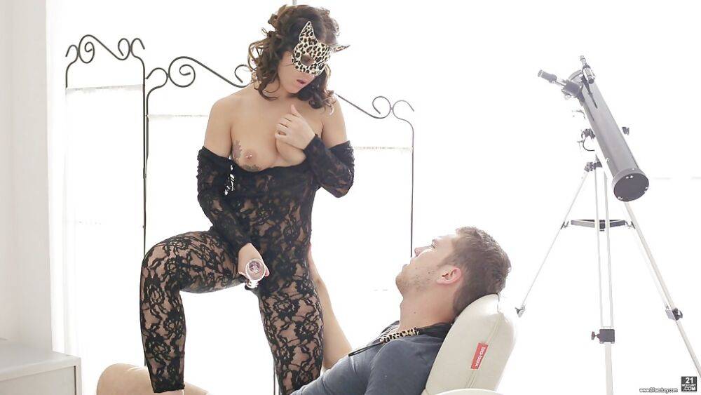 Brunette chick Alice Smack toying twat in mask and crotchless bodystocking - #13