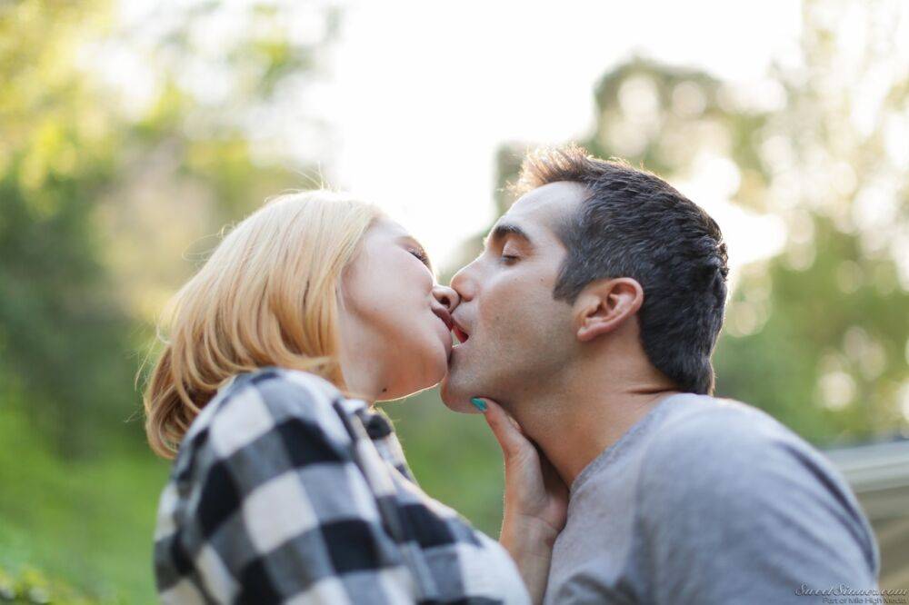 Hot blonde Cece Capella fully clothed kissing Donnie Rock outdoors - #2