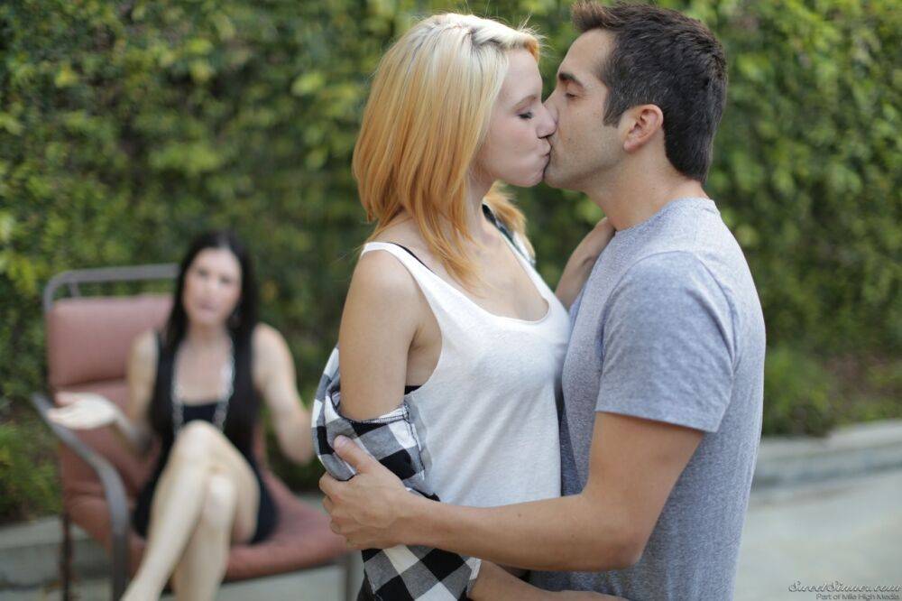 Hot blonde Cece Capella fully clothed kissing Donnie Rock outdoors - #14