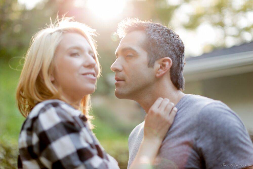 Blonde girl Cece Capella and Donnie Rock kiss with their clothes on outdoors - #15