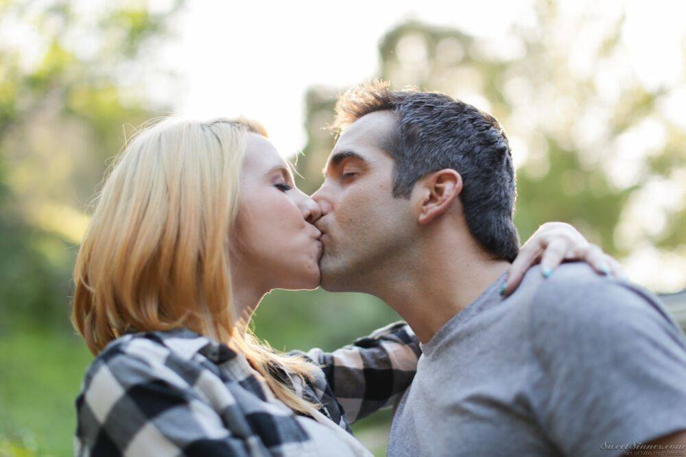 Blonde girl Cece Capella and Donnie Rock kiss with their clothes on outdoors - #14