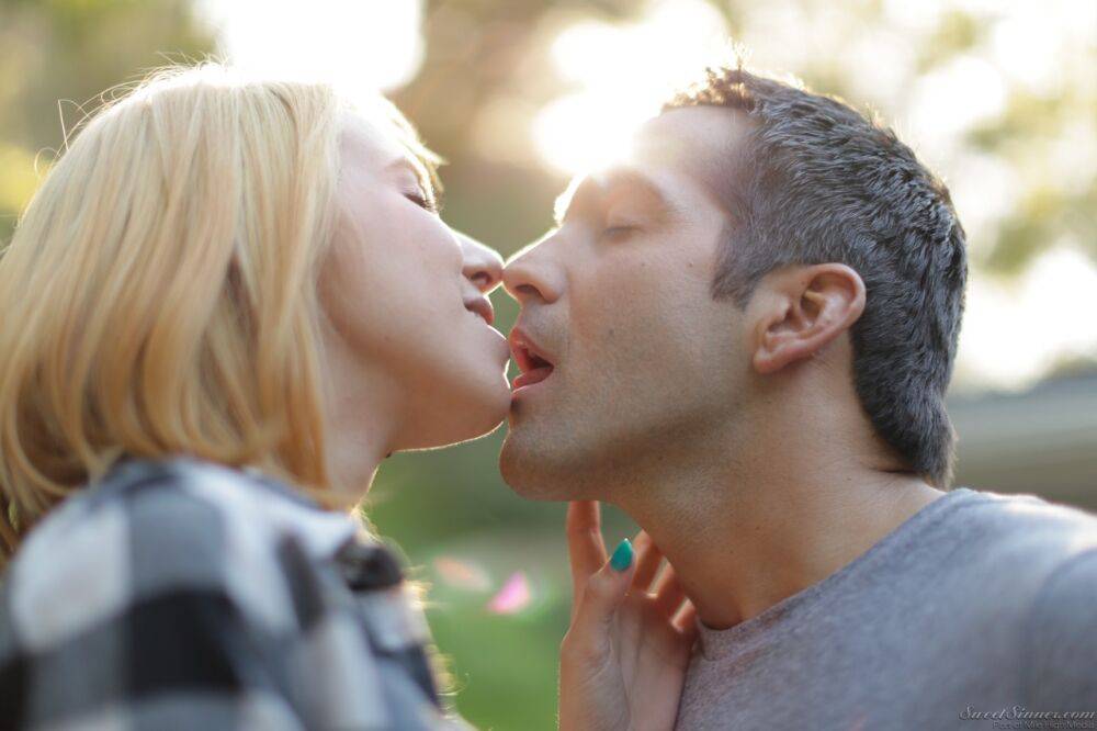 Blonde girl Cece Capella and Donnie Rock kiss with their clothes on outdoors - #10