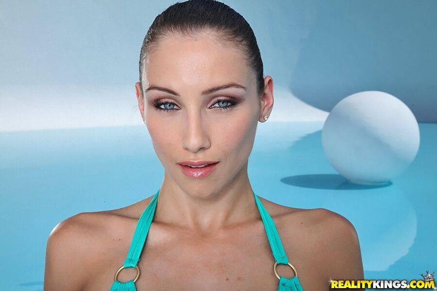 Lovely girl in glasses and bikini Celeste Star enjoys swimming in pool - #5