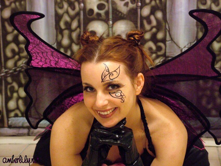 Tainted housewife in long shiny black gloves & naughty fairy wings - #10