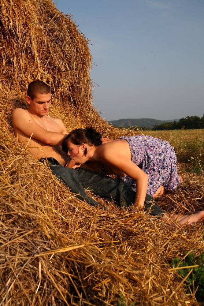 Behind a large bale of hay, these teens are out of sight and able to do - #2