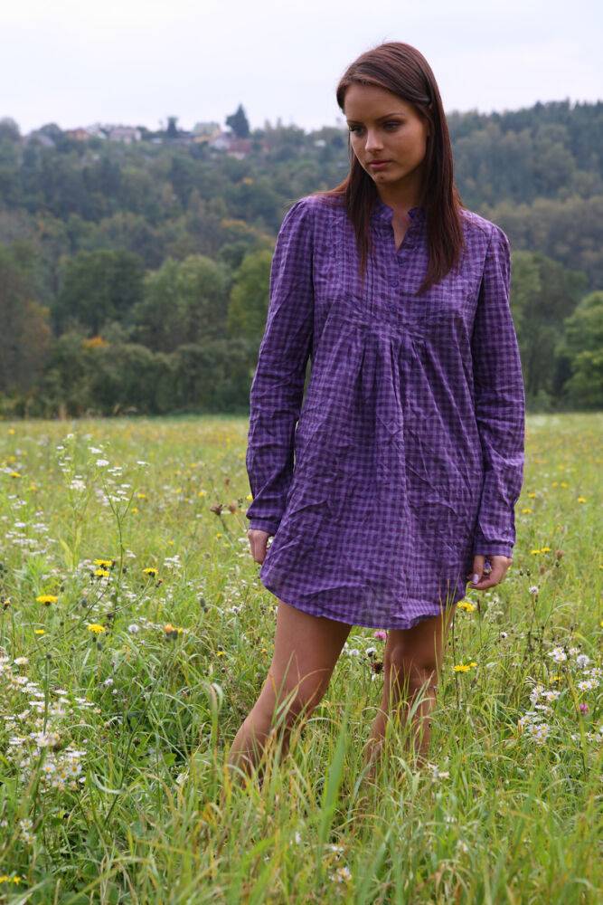 Young girl gets totally naked while picking flowers in a rural field - #7