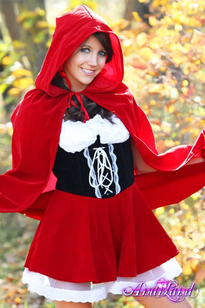 Sweet teen Andi Land frees her tits and twat from a Red Riding Hood outfit - #1