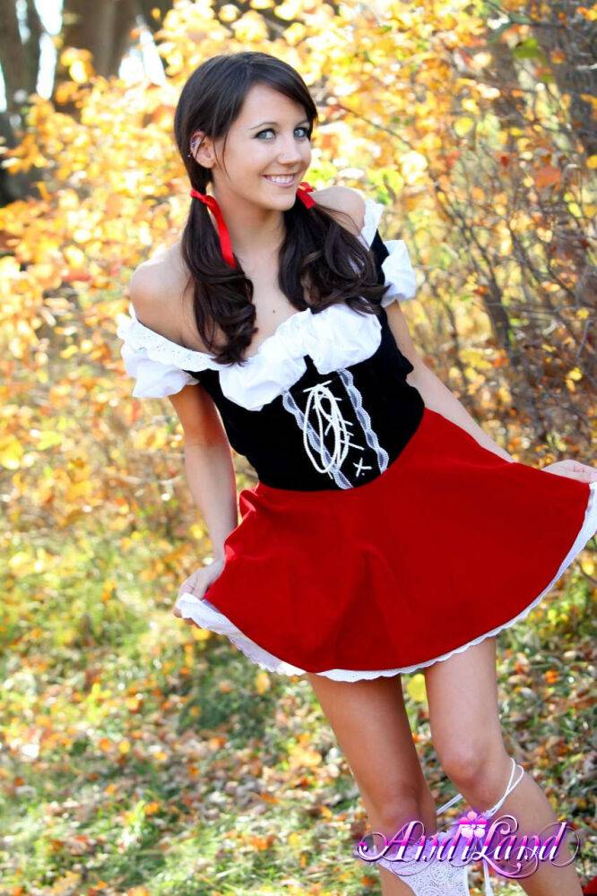 Sweet teen Andi Land frees her tits and twat from a Red Riding Hood outfit - #10