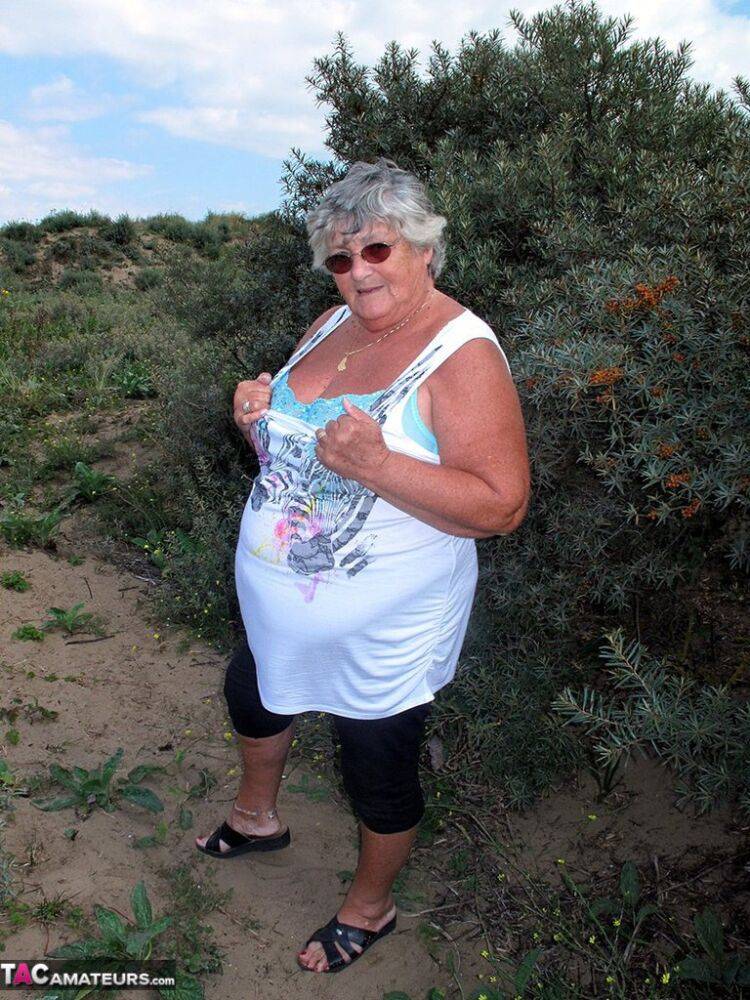 Fat British nan Grandma Libby gets completely naked while out in nature - #8