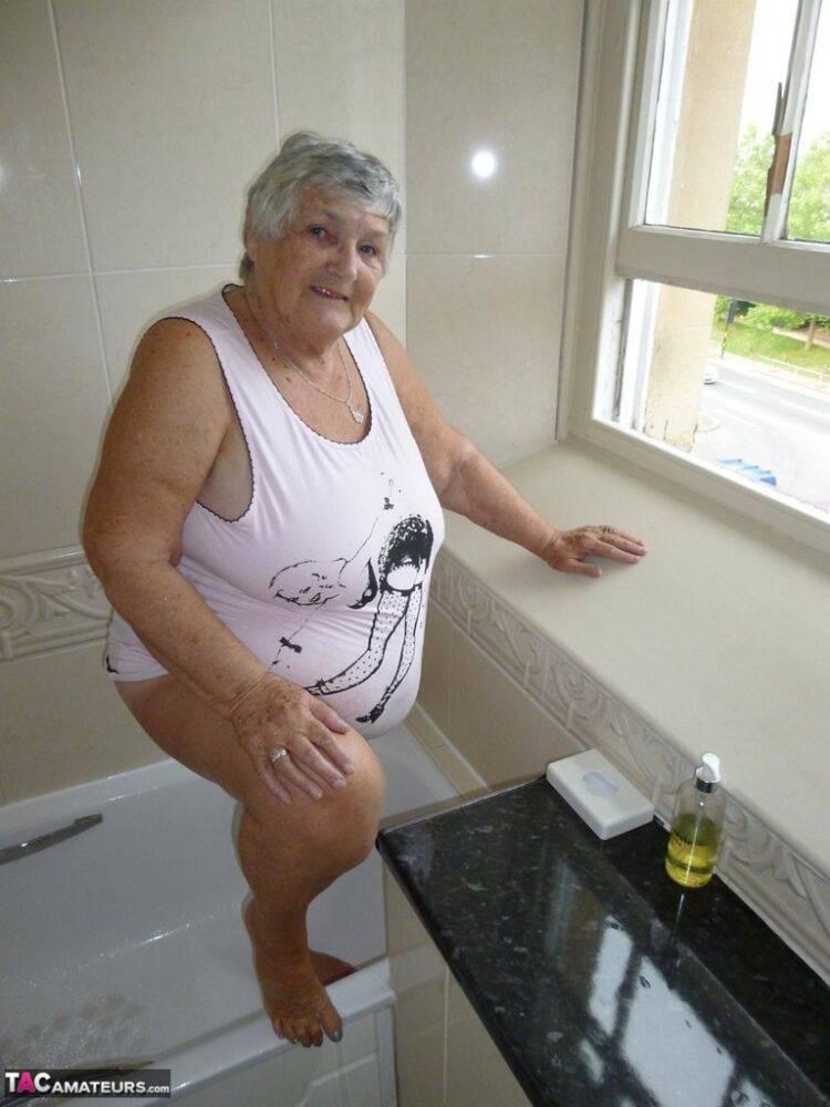 Old British fatty Grandma Libby gets naked while taking a bath - #3