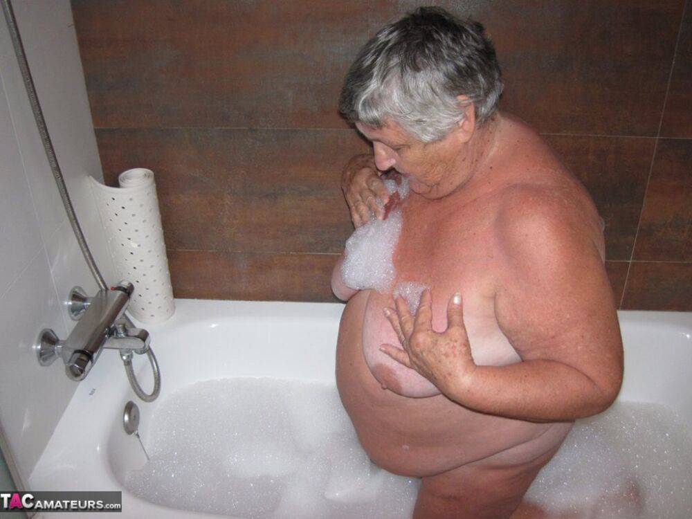 Morbidly obese woman Grandma Libby shaves before taking a bubble bath - #6