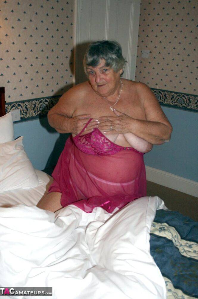 Obese granny Grandmalibby removes lingerie and underwear to model butt naked - #12