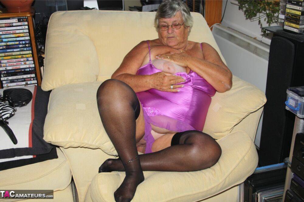 Fat UK nan Grandma Libby licks a nipple after loosing her large boobs - #13